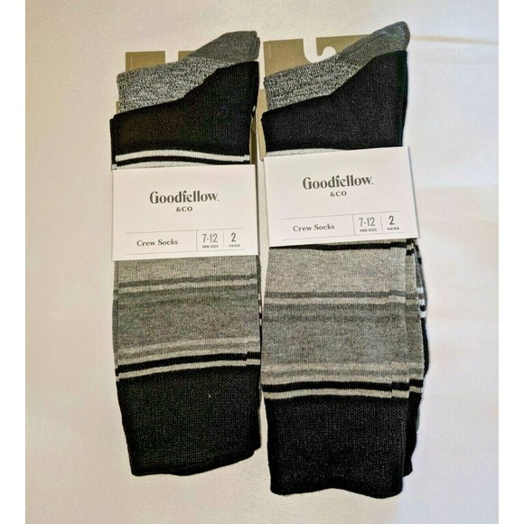 Goodfellow & Co Crew Socks Fits Shoe Sz 7-12 Grey Black Striped 2 - 4 Pack - Picture 1 of 2